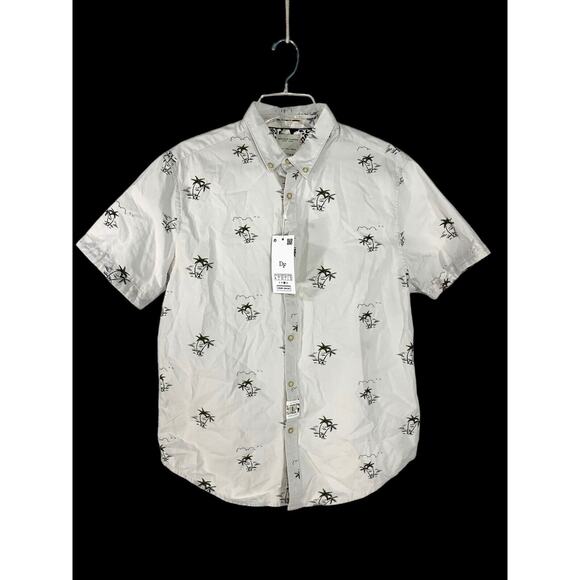 Denim & Flower Tropical Collection Palm Tree Button Down Shirt Large - Picture 2 of 12